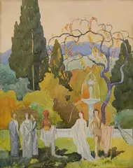 John Csosz, - Classical Figures in a Landscape-, watercolor on paper, 1925
