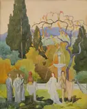 John Csosz, - Classical Figures in a Landscape-, watercolor on paper, 1925