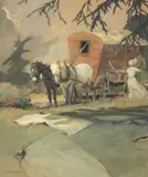 Henry G. Keller, - ''Heading West''-, watercolor on board
