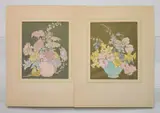 William Joseph Eastman, - Floral Still-Lifes- 2 block cuts with hand-coloring in, gouache, both