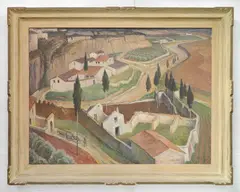 Rolf Stoll, - ''Spanish Landscape with Cypresses''-, oil on canvas, ca. 1930's
