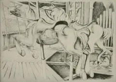 Clarence Carter, - ''Riderless Racers''-, etching 1935