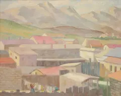 Paul Winchell, - Landscape with Rooftops-, oil on canvas, 1938