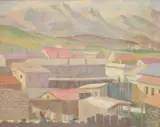 Paul Winchell, - Landscape with Rooftops-, oil on canvas, 1938