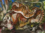 Paul B. Travis, - ''Tiger and Bullock''-, watercolor on paper, 1951