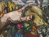 Paul B. Travis, - ''Hand and Tropical Fruit''-, watercolor and pastel on paper, 1950