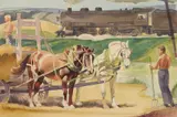 Paul Ulen, - Hay Wagon-, watercolor on illustration board, ca. 1955, good condition
