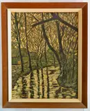 August Biehle, - Cabins Along a Stream-