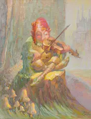 Richard Sedlon, - ''The Fiddling Elf''-, oil on masonite