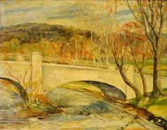 Quinter Young, - Chagrin Falls Bridge-, oil on canvasboard