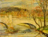 Quinter Young, - Chagrin Falls Bridge-, oil on canvasboard