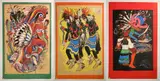 Fred Yost, - 3, tempera on paper, depicting Native American Indian scenes including 1). War Dance- 1955