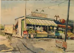 Moses Pearl, - ''Castro's Market''-, watercolor on paper