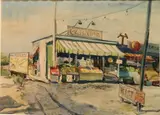 Moses Pearl, - ''Castro's Market''-, watercolor on paper