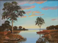 Ray A. Grathwol, - ''Sandusky Harbor Landscape''-, oil on board
