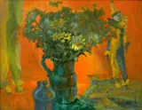 John Poti, - "Flowers and Two Clowns"-, oil on canvas