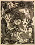 Ginna Brand, - ''Woman in Sea''-, linocut, 1972