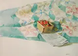 Richard Treaster, - ''Strawberries & Quilt''-, watercolor on paper, 1982