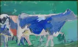 Phyllis Seltzer, - ''Wadsworth Farnsworth Cows''-, oil and graphite on paper, 1984