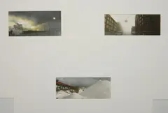 Douglas Lucak, - ''Daybreak East of Iron Court''; ''Drift Near Inner Belt Bridge'' & '' Signal at Sixth''- 3, oil on black and white photograph, 1997, all