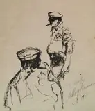 LeRoy Neiman, - ''Chicago Police''-, pen and ink on paper mounted to cardboard support, 1960
