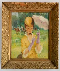 Marguerite Aers, - ''Jeune Femme a l'Ombrelle''-, oil on canvas
