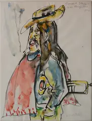 Stephen Longstreet, - ''Sunset Strip, LA''-, pen and ink and watercolor on paper, 1970
