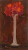 Trento Longaretti, Vasetto con fiori rossi su fondo rosso scuro