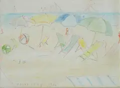 Ombrelloni sulla spiaggia by Moses Levy, 1940, offered Apr 2017