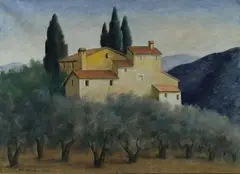 Case e cipressi by Nino Tirinnanzi, 1982, offered Apr 2017