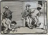 Gino Mugnai, Ladri all'opera, 1920, Vignetta umoristica per la Nazione. Firma in basso a destra. Sul verso