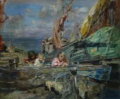 Bambini sulla barca by Beppe Ciardi, 1911, offered Apr 2017