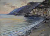 Aristotile Vicenzi, La spiaggia di Minori al tramonto