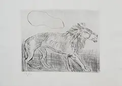 Leone by Antonio Ligabue, sul verso: timbro and timbro a secco La Barcaccia; etichetta stampata "La presente etching non è firmata, offered Nov 2016