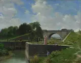 Victor Jacques Renault, Paesaggio con ponte e figure
