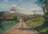 Enrico Gaeta, Paesaggio con strada di campagna e figure, 1870
