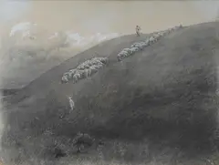 Paesaggio con gregge by Giulio Aristide Sartorio, Sul verso: timbro doganale., offered Oct 2016