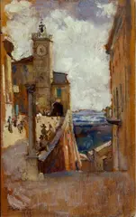 Paese ligure e marina by Alphons Hollaender, 1909, offered Oct 2016