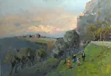 Nicolas De Corsi, Paesaggio al tramonto con figure