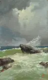 Giacinto Bo, Onde sugli sccogli, Siglato in basso a destra: Bo.