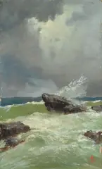 Giacinto Bo, Onde sugli sccogli, Siglato in basso a destra: Bo.