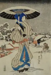 Giovane donna nella neve by Utagawa Kunisada, marchio dell'editore Yama-Maru, offered Apr 2016