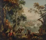 Vittorio Amedeo Cignaroli, Paesaggio fluviale con cavalieri e popolani, 1770, expertise di Dario Succi on foto.