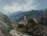 Emilio Donnini, Paesaggio con chiesa e ponte