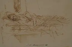 Pietro Annigoni, Uomo che dorme (fronte) / studi di volti (retro)