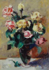 Corrado Michelozzi, Rose, oil on compensato