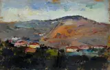 Giovanni Bartolena, Paesaggio, oil on panel (coperchio di sigari)