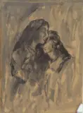 Madre e figlia by Renato Guttuso, 1957, Sul verso ad inchiostro: "Alla barcaccia/Roma/1957/Guttuso/pittore siculo". Autentica di Fabio Carapezza, offered Dec 2015