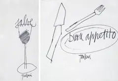 Salve buon appetito by Emilio Tadini, Coppia di disegni firmati., offered Jul 2015