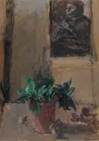 Interno con pianta e suonatrice alla finestra by Enzo Faraoni, offered Jul 2015